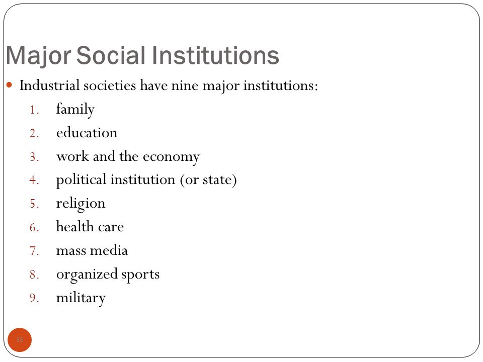 What are the major institutions that determine our social environment?